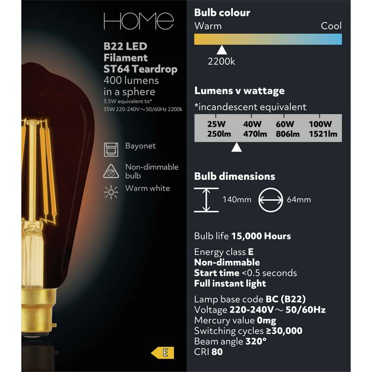 Argos Home 3.5W LED BC light bulb warm white - British product