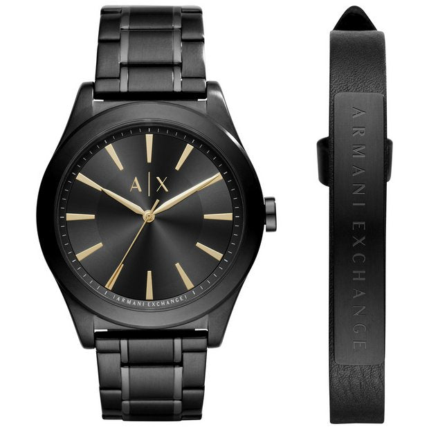 Armani Exchange black stainless steel watch set 44mm - British product