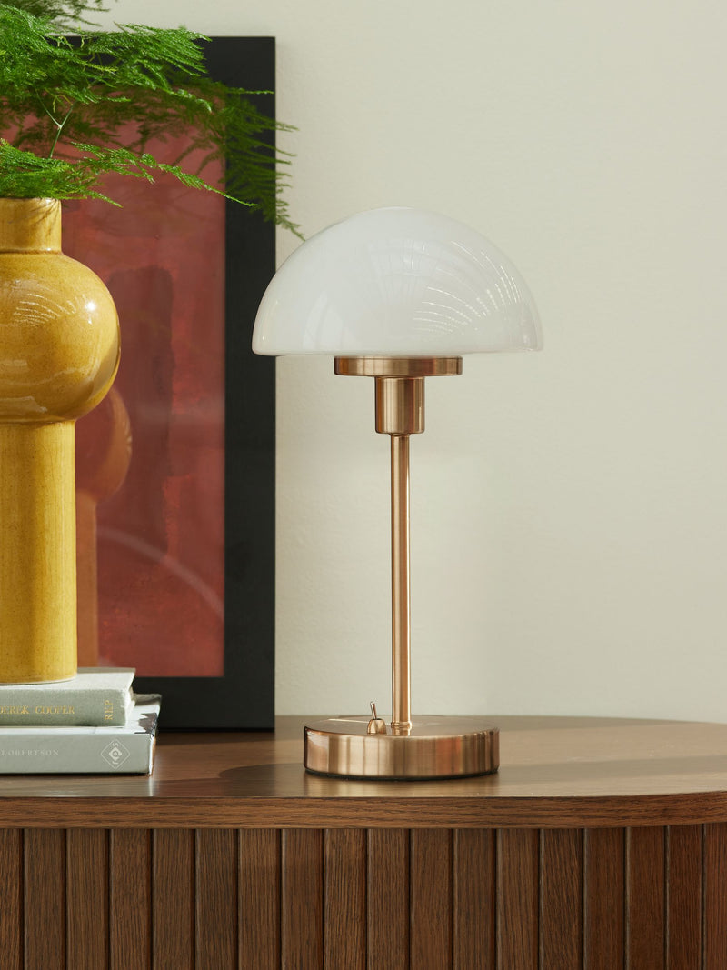 Brass Lambeth table lamp brushed brass opal glass (British brand)