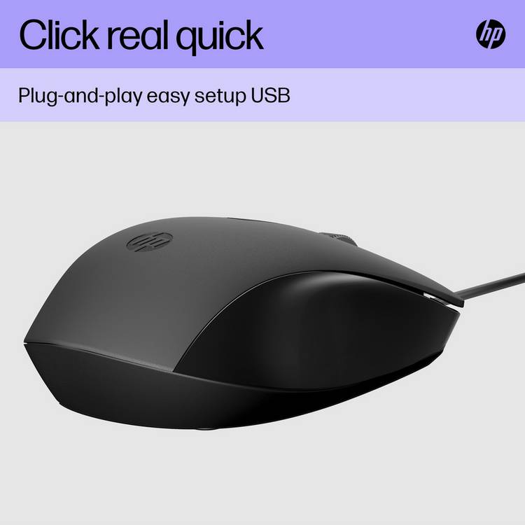 HP 150 black USB wired mouse, imported from the UK