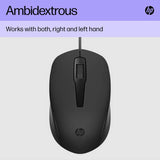 HP 150 black USB wired mouse, imported from the UK