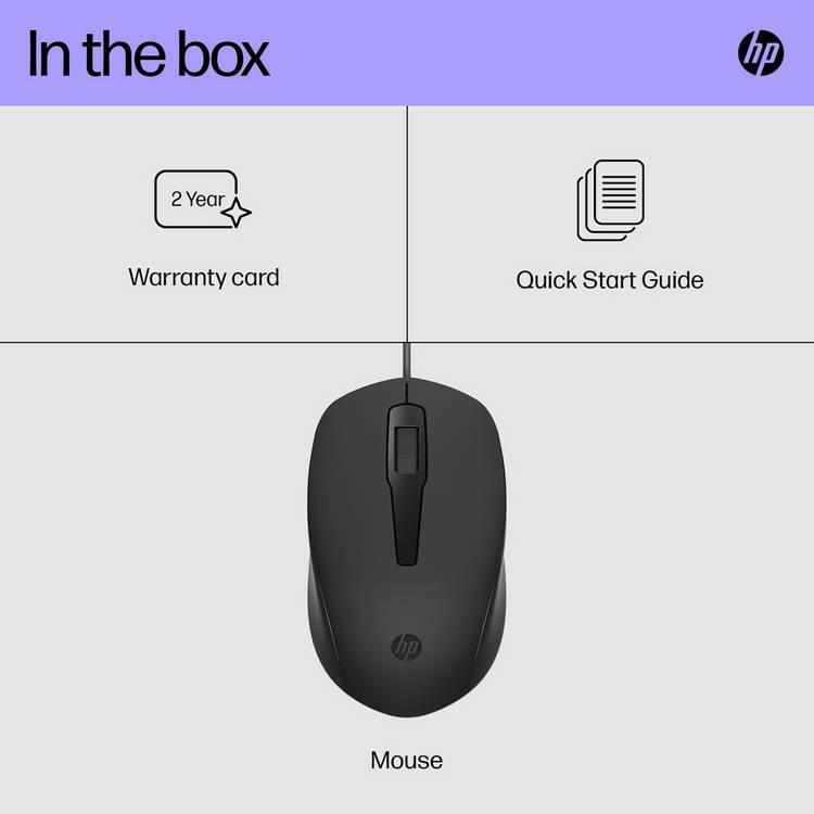HP 150 black USB wired mouse, imported from the UK