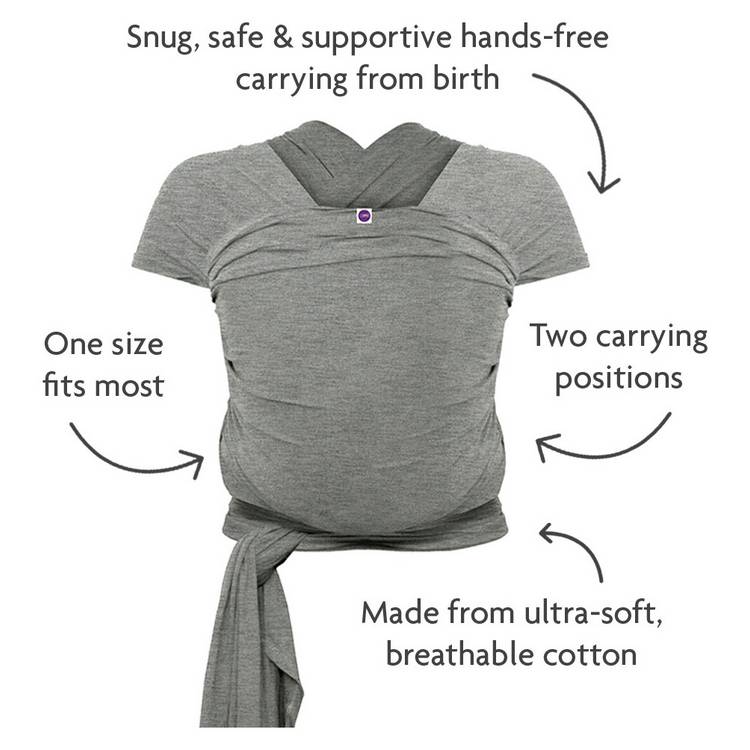 Izmi baby wrap Mid Grey one size, imported from the UK