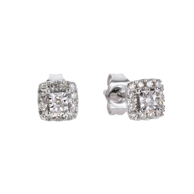 Revere 9ct white gold diamond cluster stud earrings (British brand)