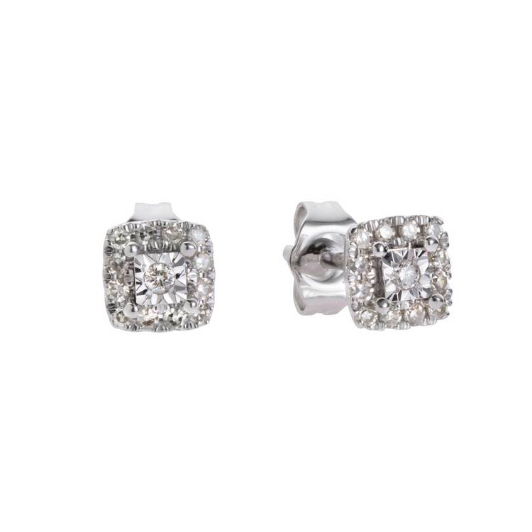 Revere 9ct white gold diamond cluster stud earrings (British brand)