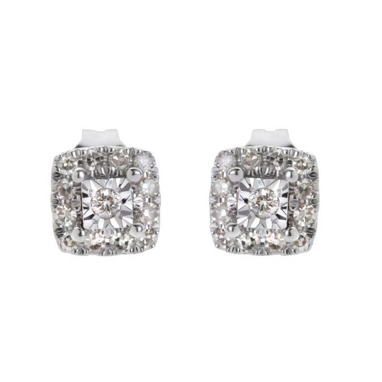 Revere 9ct white gold diamond cluster stud earrings (British brand)