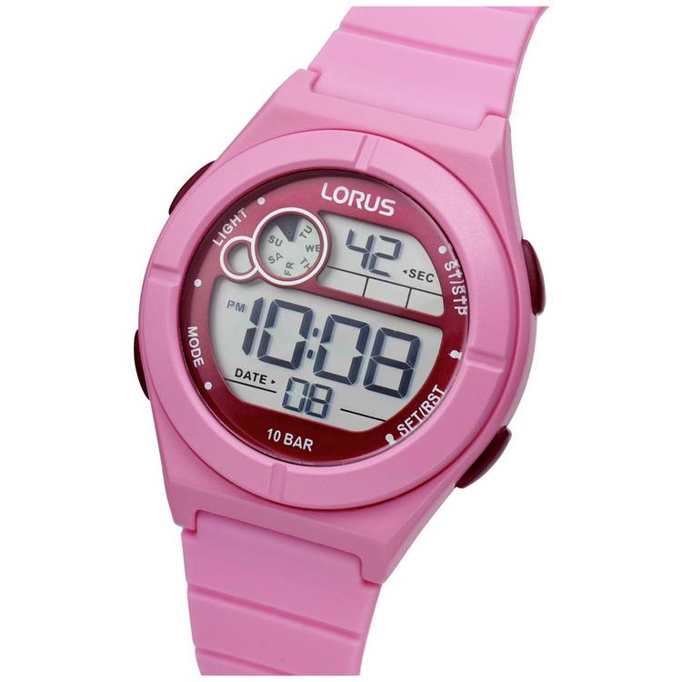 Lorus girls pink silicone strap digital watch - British product