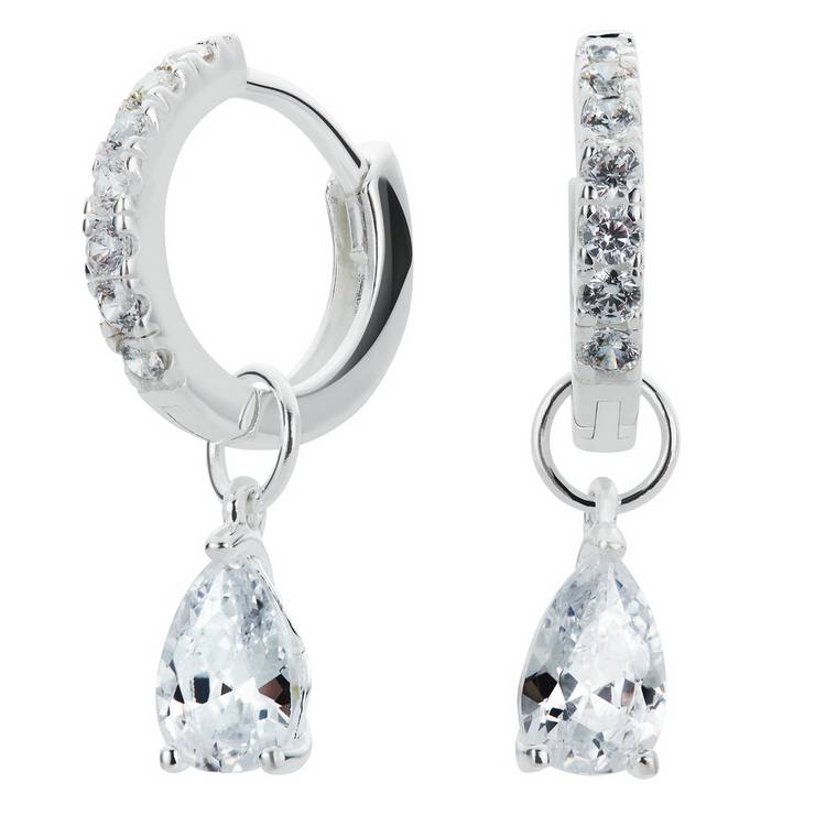 Revere sterling silver cubic zirconia huggie hoop earrings, UK version