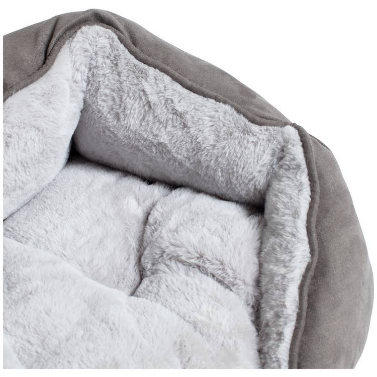 Cat Bed Grey Suede and Faux Fur Medium, imported from the UK