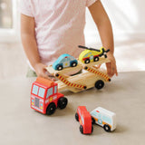 Melissa & Doug Wooden Emergency Vehicle Transporter Truck, imported from the UK