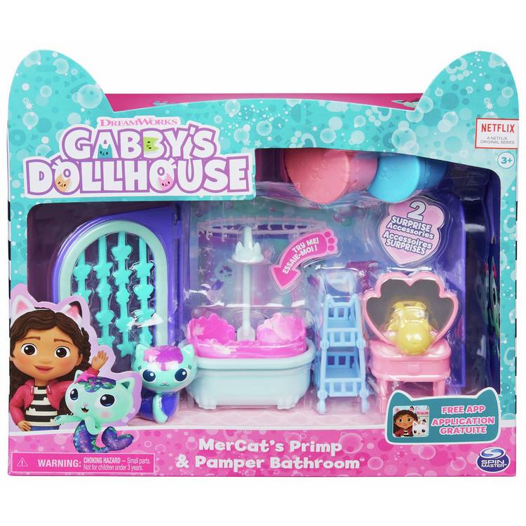 Gabby's Dollhouse bathroom playset with MerCat figure - British product