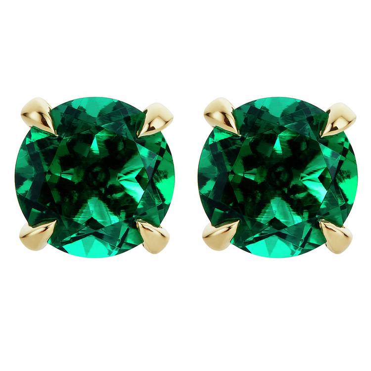 Revere 9ct gold created emerald stud earrings - British product