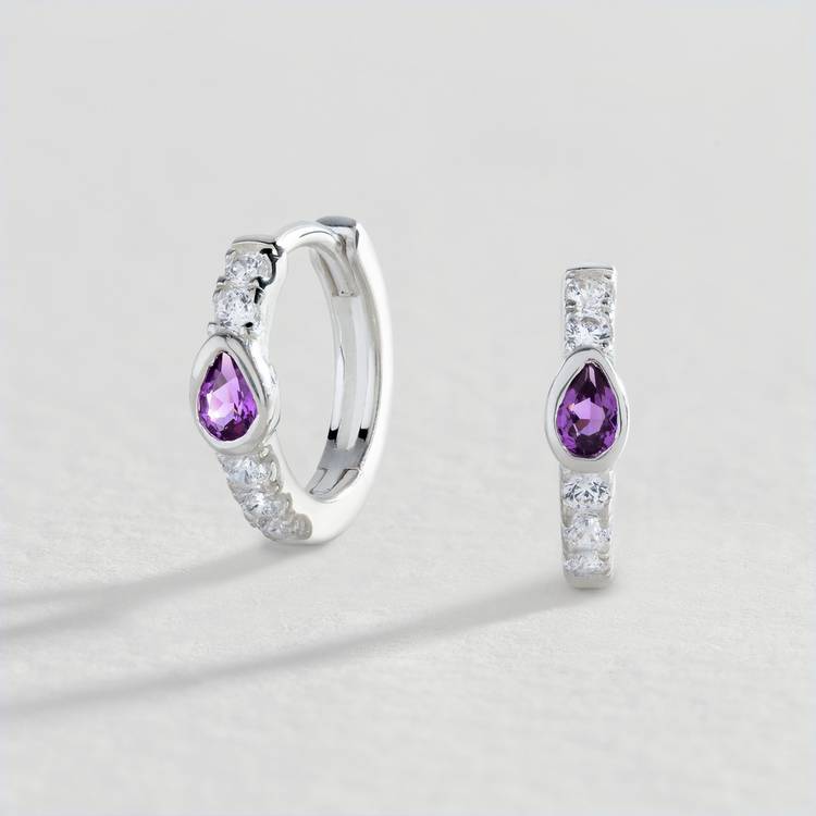 Revere sterling silver cubic zirconia huggie hoop earrings, UK version