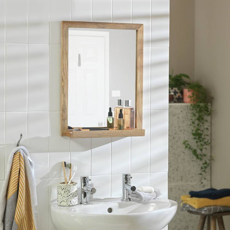 Habitat mango wood bathroom mirror with shelf 52x40cm - British product