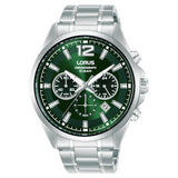 Lorus men's stainless steel chronograph watch with green dial 43mm, UK version