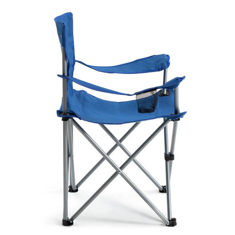 Folding camping chair blue with drinks holder and carry bag, imported from the UK
