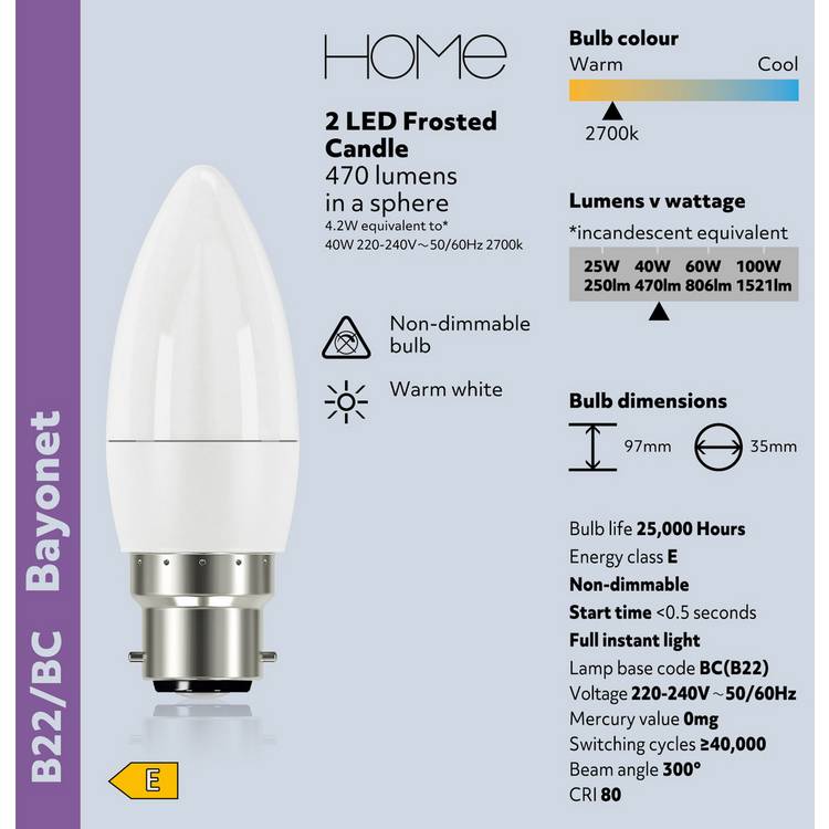 Argos Home LED candle bulb 2 pack, UK version