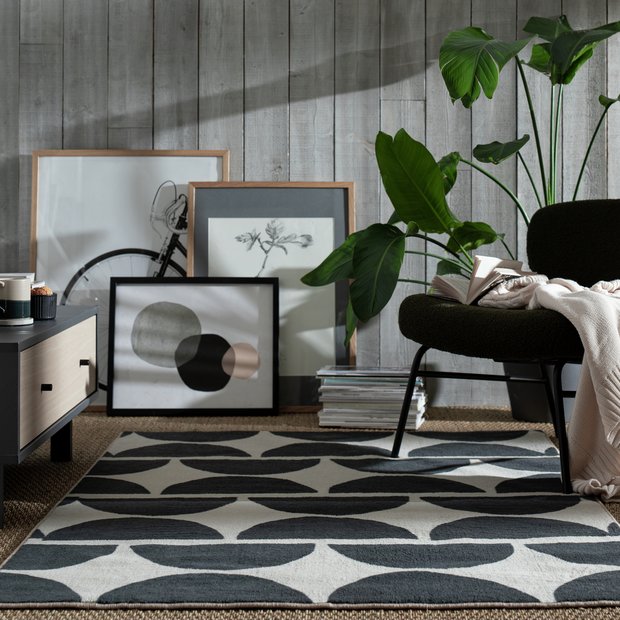 Habitat mid century geometric grey white cut pile rug 230x160cm, imported from the UK