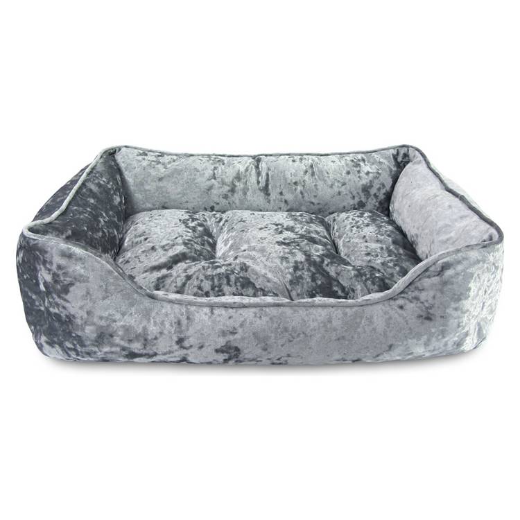 Grey crushed velvet box bed medium (British brand)