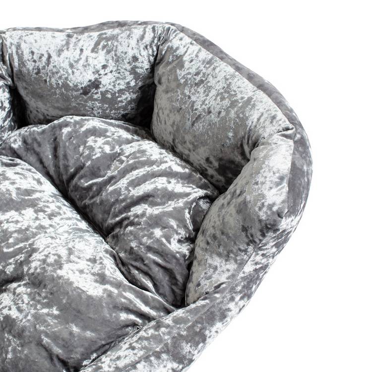 Grey crushed velvet box bed medium (British brand)