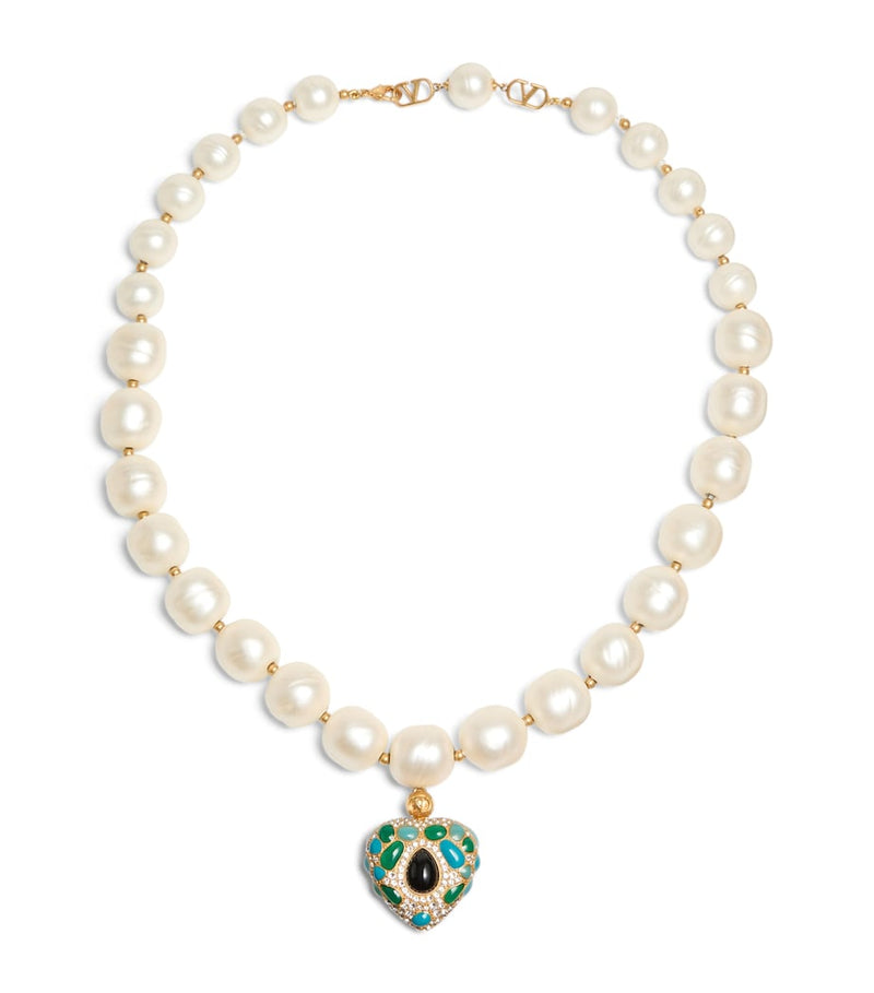Valentino Garavani Coeur Royal beaded necklace with heart pendant - British product