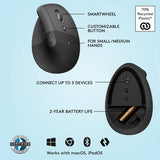 Logitech Lift Vertical Ergonomic Wireless Mouse Black, imported from the UK