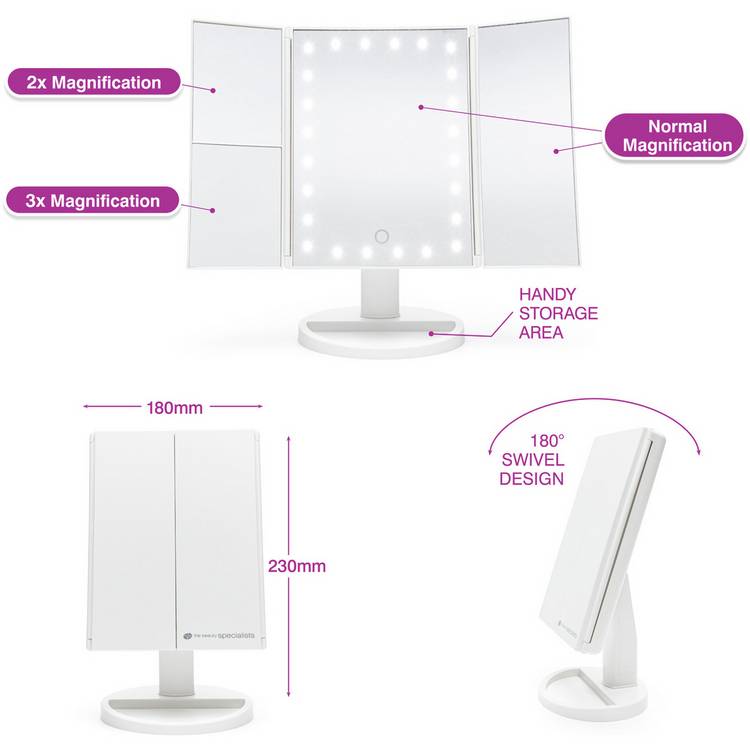 Rio white LED folding makeup mirror, imported from the UK