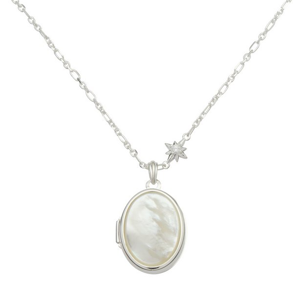 Revere silver-plated mother of pearl locket necklace adjustable chain (British brand)