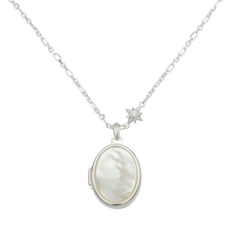Revere silver-plated mother of pearl locket necklace adjustable chain (British brand)