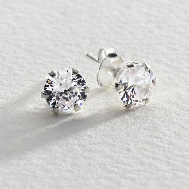 Revere cubic zirconia stud earrings in sterling silver, imported from the UK