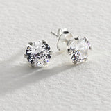 Revere cubic zirconia stud earrings in sterling silver, imported from the UK