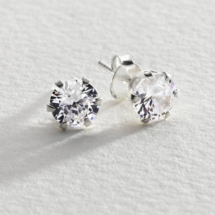 Revere cubic zirconia stud earrings in sterling silver, imported from the UK