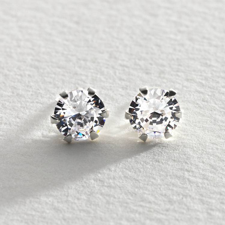 Revere cubic zirconia stud earrings in sterling silver, imported from the UK