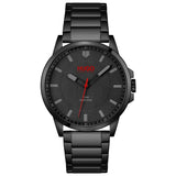 HUGO men's watch black dial black IP bracelet, imported from the UK