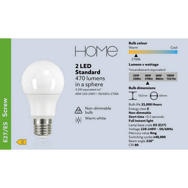 Argos Home 4.2W LED ES light bulb 2 pack (British brand)