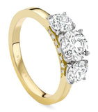 Boodles yellow gold platinum three stone diamond engagement ring, UK version