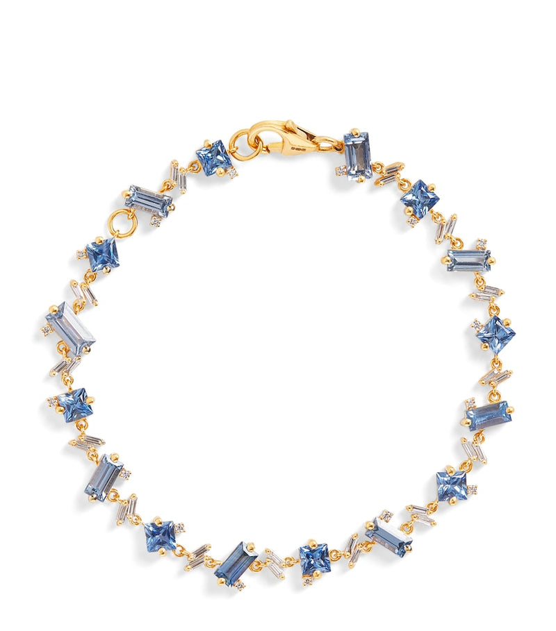 Suzanne Kalan yellow gold diamond and blue sapphire one of a kind bracelet, imported from the UK