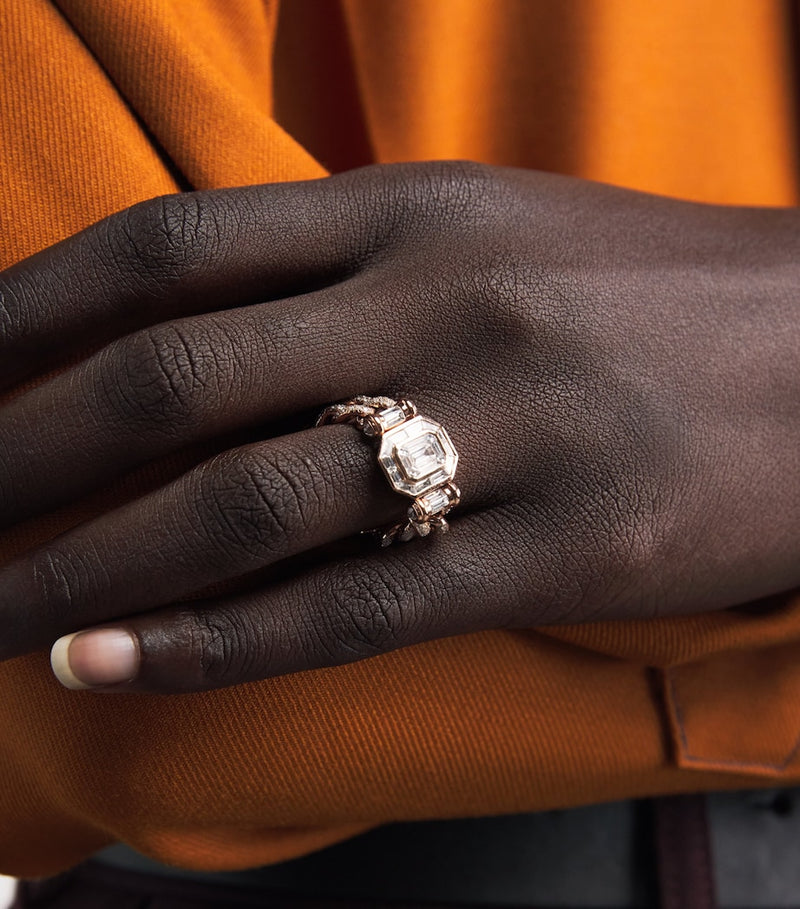 SHAY rose gold diamond pavé link ring (British brand)