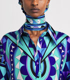 PUCCI silk twill printed scarf in blue and purple, UK version