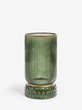 Green ribbed glass hurricane candle holder medium, UK version