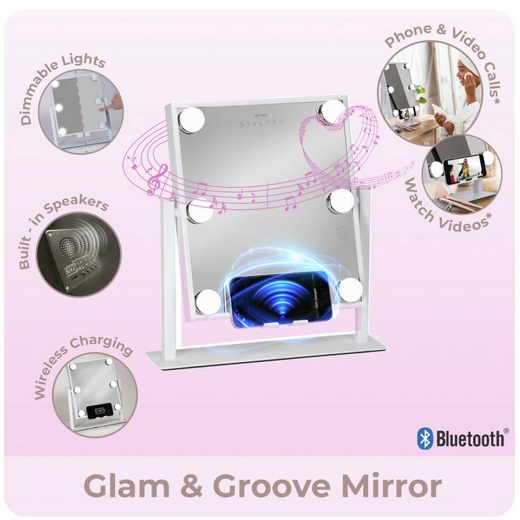 STYLPRO Hollywood Bluetooth mirror with dimmable lights, imported from the UK