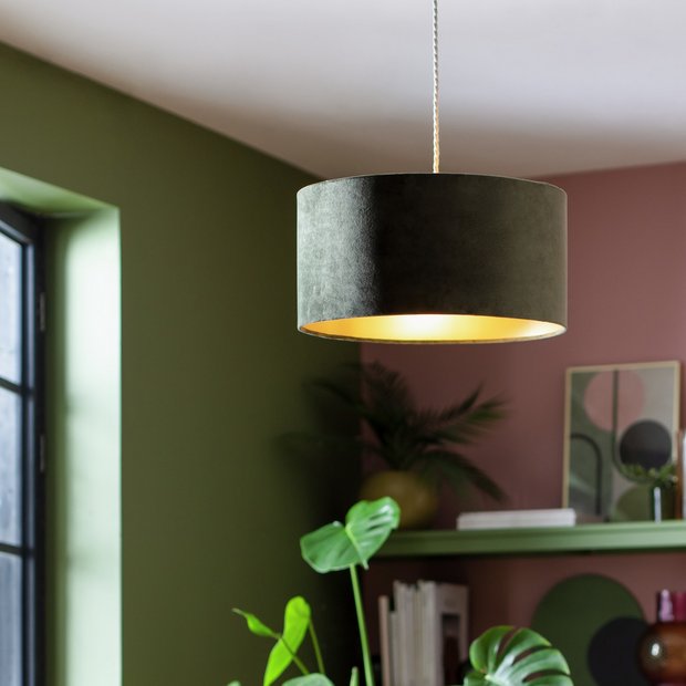 Habitat green velvet lampshade 40cm - British product