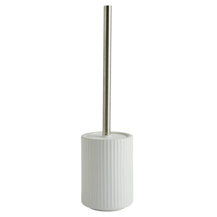 Argos Home white ribbed toilet brush and stoneware holder (British brand)