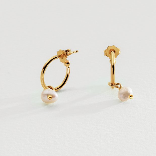 Revere gold plated freshwater pearl mini hoop earrings (British brand)