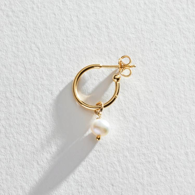 Revere gold plated freshwater pearl mini hoop earrings (British brand)