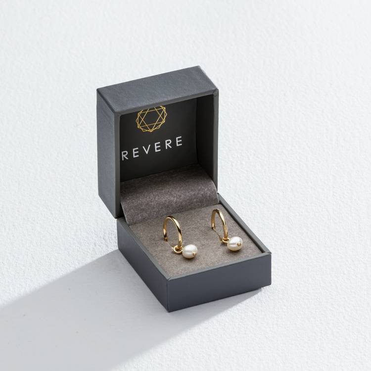 Revere gold plated freshwater pearl mini hoop earrings (British brand)