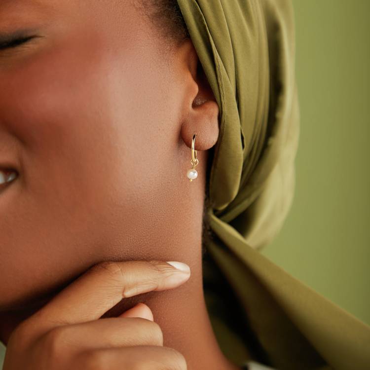 Revere gold plated freshwater pearl mini hoop earrings (British brand)