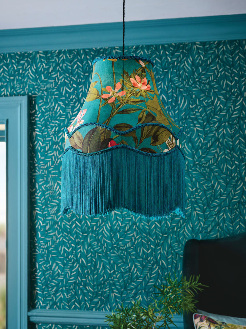Clarke and Clarke Blue Passiflora Tassel easyfit lamp shade, UK version
