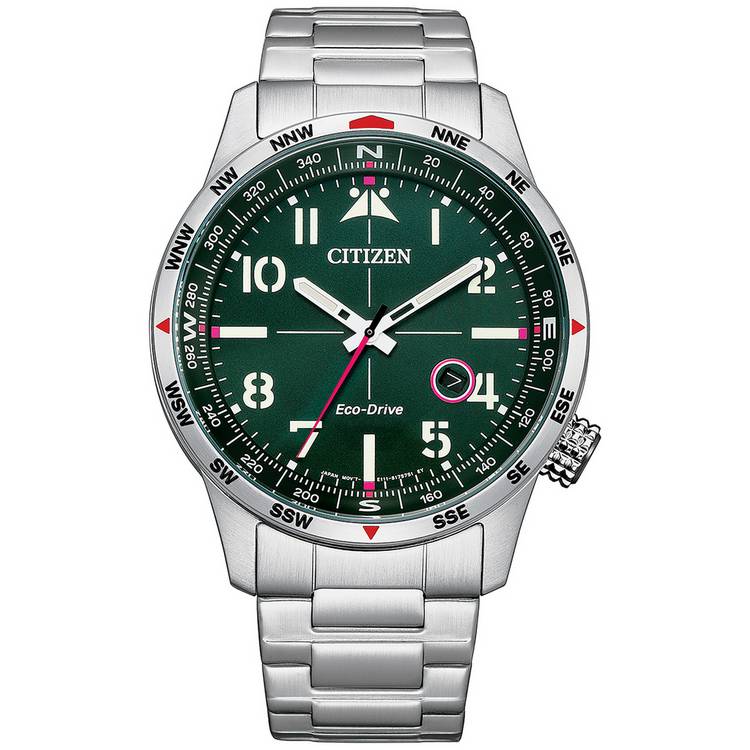 Citizen silver stainless steel green dial watch, imported from the UK