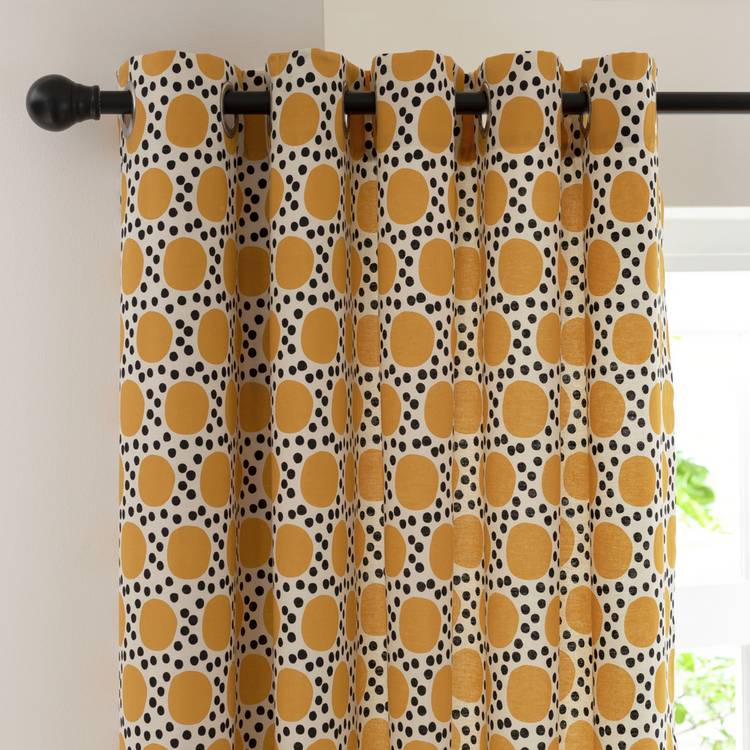 Habitat geometric eyelet curtains yellow 117x137cm, imported from the UK